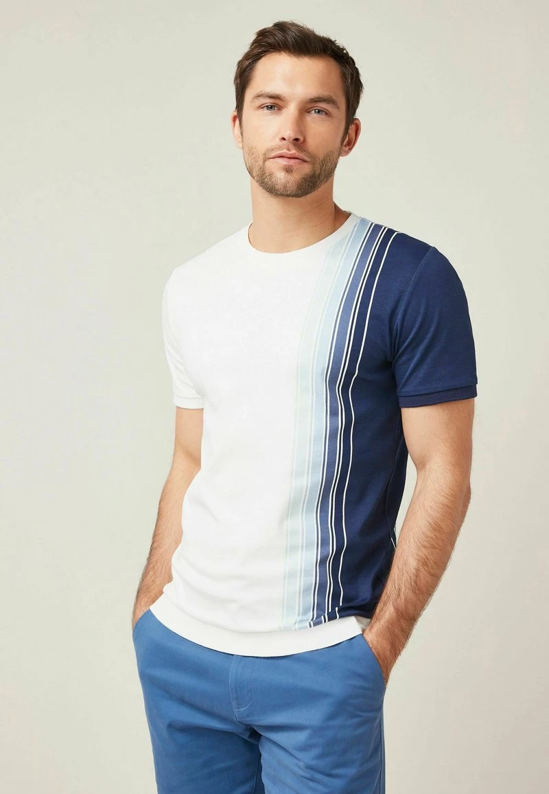 Next Herren BLOCKED - T-Shirt Print - White Blue Vertical Stripe