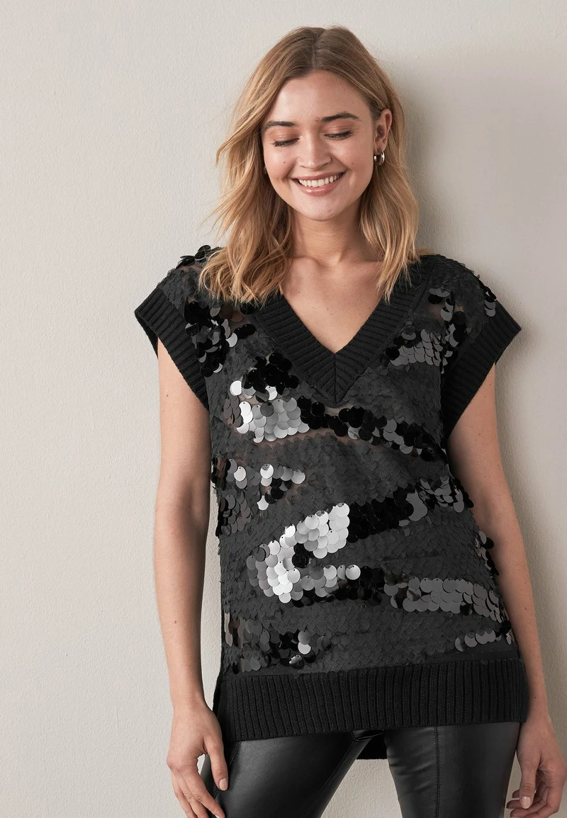Next SEQUIN DETAIL - T-Shirt Print - Black | Damen