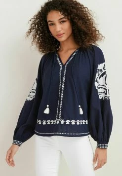 Next Damen TASSEL NECK DETAIL KAFTAN - Bluse - Navy Blue