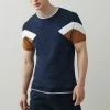Next Herren BLOCKED - T-Shirt Print - Navy Blue Tan Brown