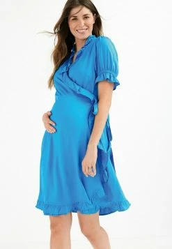 Next Damen RUFFLE WRAP TEA - Freizeitkleid - Blue