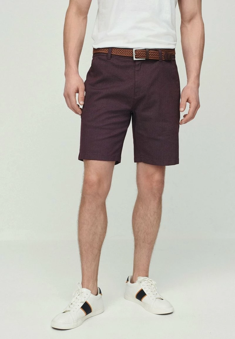 Next Herren BELTED WITH STRETCH - Shorts - Burgundy Red Ditsy Print