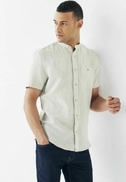 Next Herren SHORT SLEEVE - Hemd - Neutral Grandad Collar