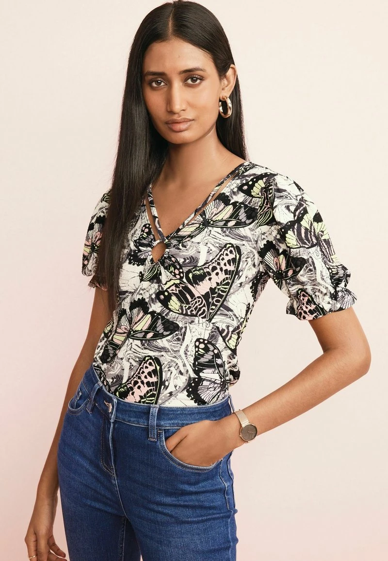 Next Damen SHORT SLEEVE V-NECK - Bluse - Blue