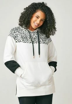 Next Damen LONGLINE - Kapuzenpullover - Ecru Cream Colourblock