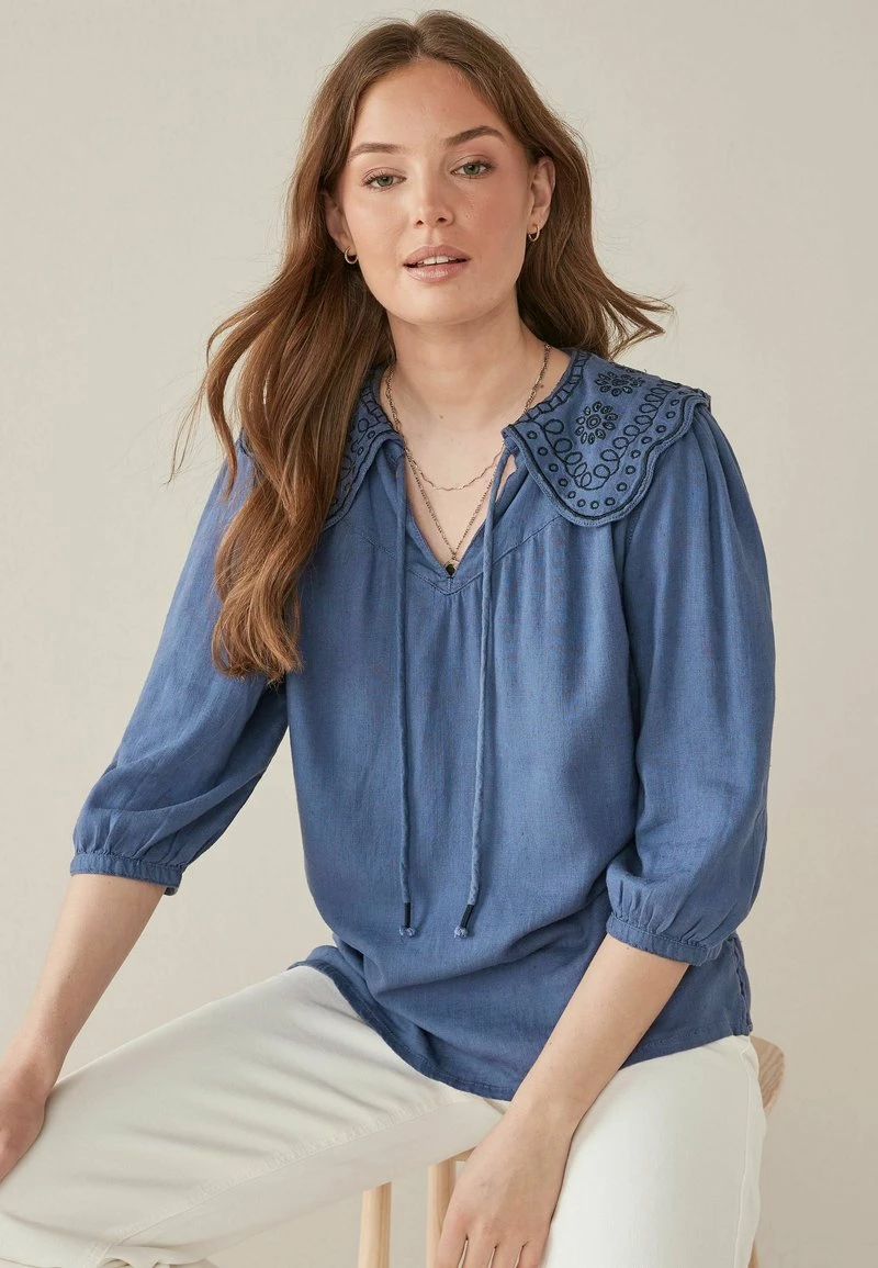 Next Damen BLEND EMBROIDERED COLLAR - Bluse - Blue