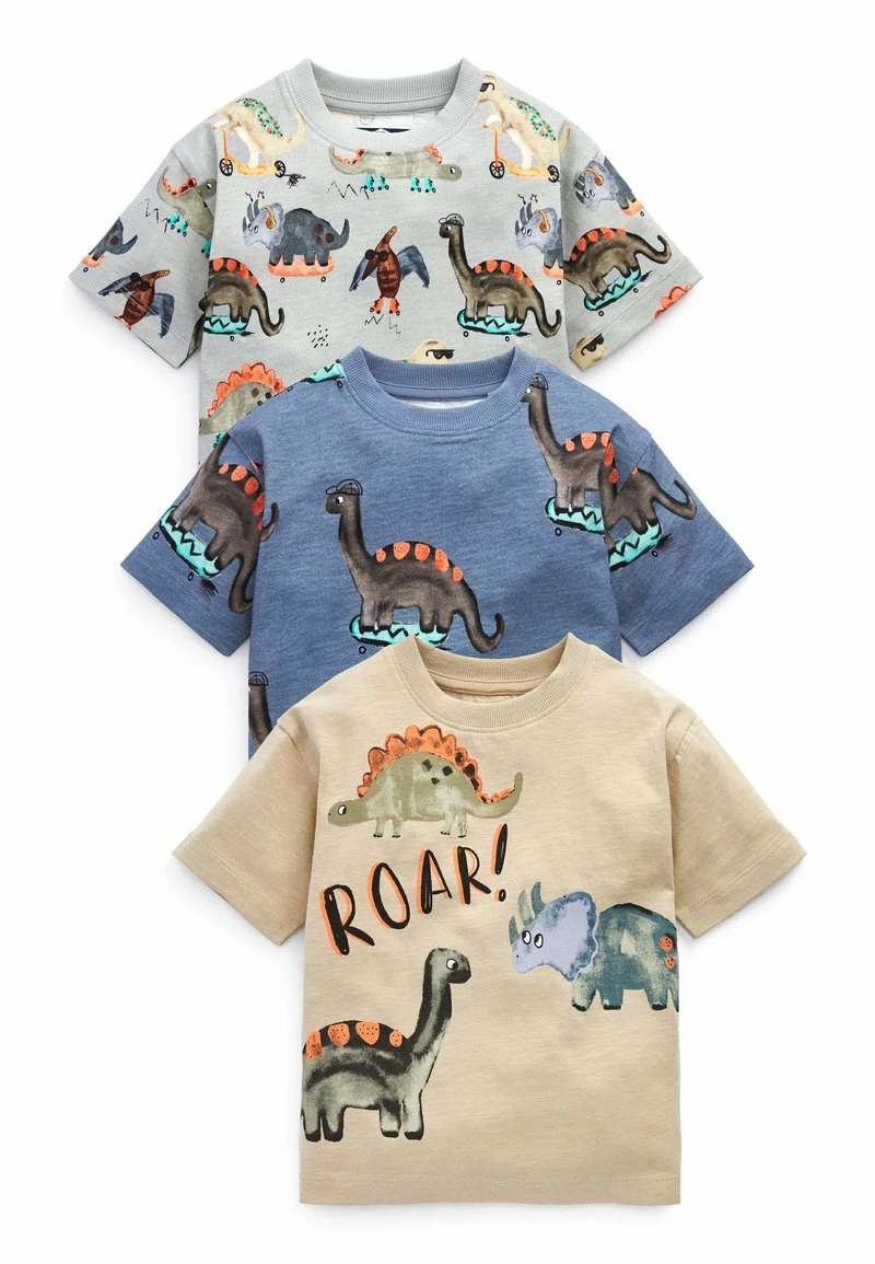 Next Kinder 3 PACK OVERSIZED - T-Shirt Print - Blue Ecru Cream Watercolour Dino