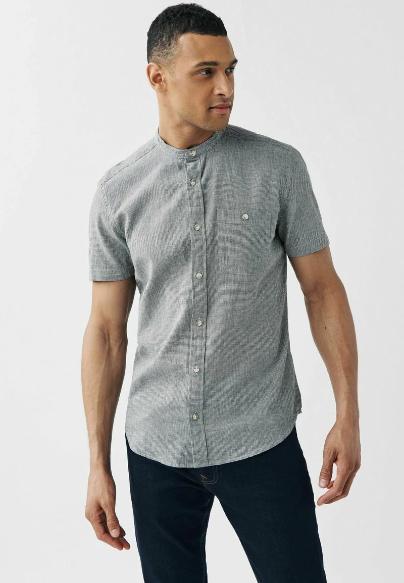 Next Herren SHORT SLEEVE - Hemd - Charcoal Grey Grandad Collar