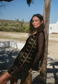 Next Damen LONG SLEEVED CROCHET - Freizeitkleid - Black