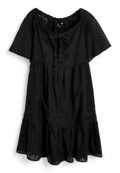 Next Damen SHORT SLEEVE BRODERIE MINI KAFTAN - Freizeitkleid - Black