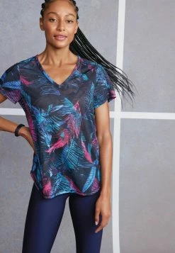 Next Damen SHORT SLEEVE V-NECK - T-Shirt Print - Black