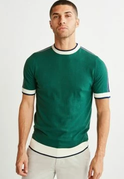 Next Herren KNITTED - T-Shirt Print - Green Arm Stripe