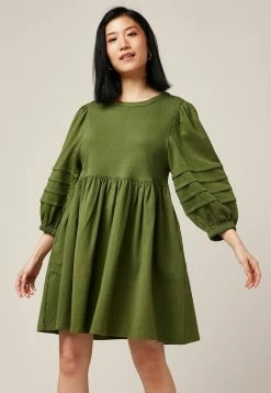 Next VOLUME SLEEVE - Jerseykleid - Khaki Green | Damen