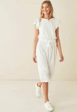 Next Damen BRODERIE TRIM SHORT SLEEVE MINI - Freizeitkleid - White