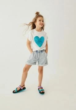 Next Kinder FLIPPY SEQUIN HEART - T-Shirt Print - White Blue