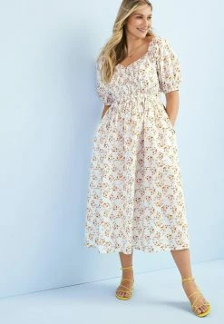 Next Damen PUFF SLEEVE - Freizeitkleid - Pink Floral Print