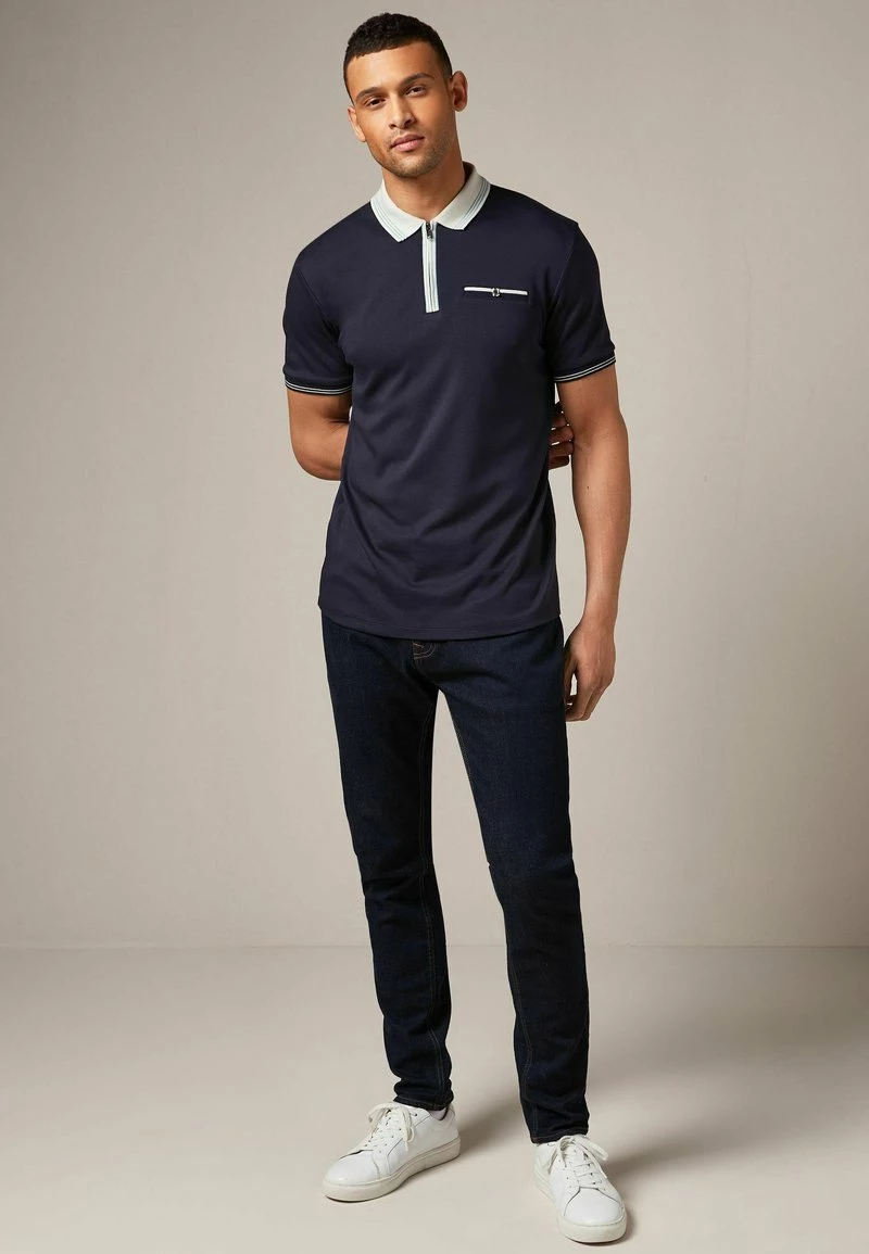 Next Herren Poloshirt - Navy Blue Zip Neck – Bild 2