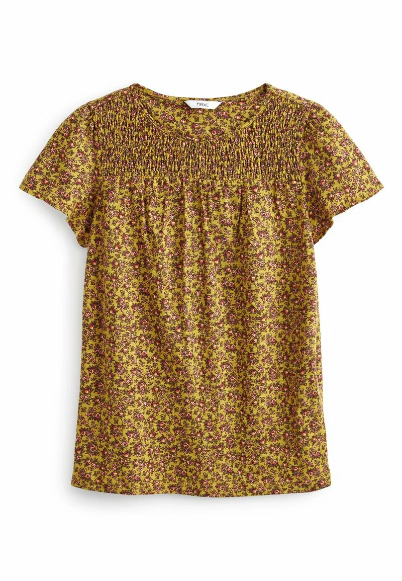 Next Damen SMOCK NECK SHORT SLEEVE - T-Shirt Print - Ochre Yellow Ditsy Floral – Bild 4